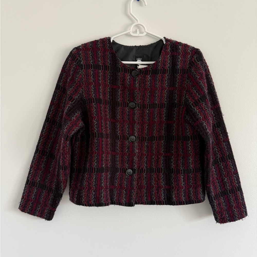 Vintage Women's Black and Red Tweed Jacket
